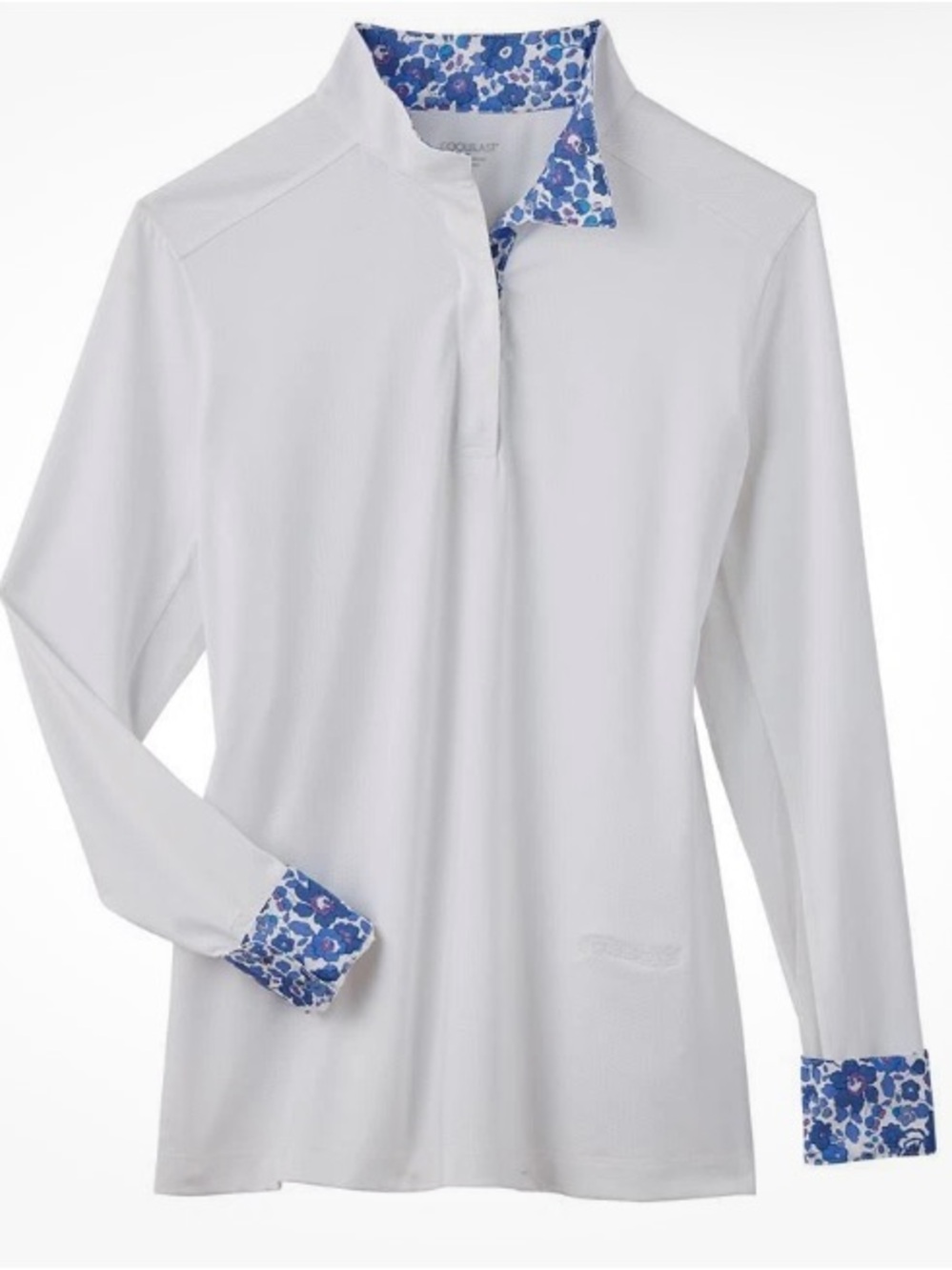 COOLBLAST Show Shirt by Dover Saddlery Lightweight Long Sleeve White Blue L - Picture 2 of 11